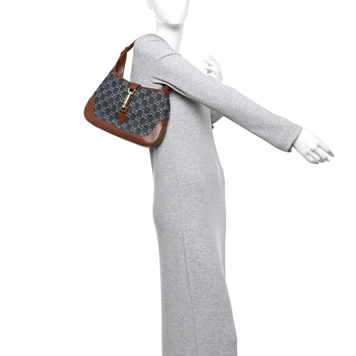 New Denim GG Monogram Calfskin Small Jackie 1961 Hobo Blue Tea Cuir