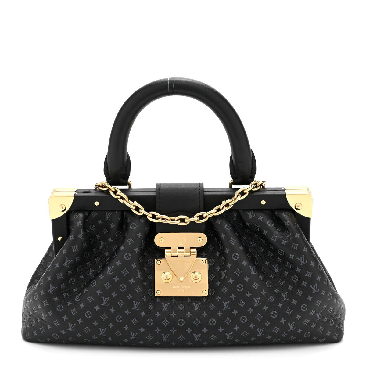 Calfskin Nanogram Embossed Clutch Black