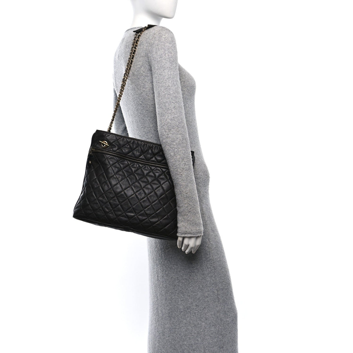 Calfskin Quilted CC Shopping Tote Black
