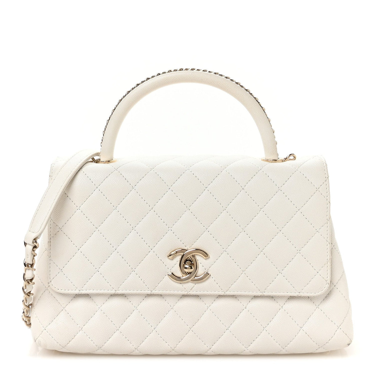 Caviar Quilted Small Chain Coco Handle Flap White
