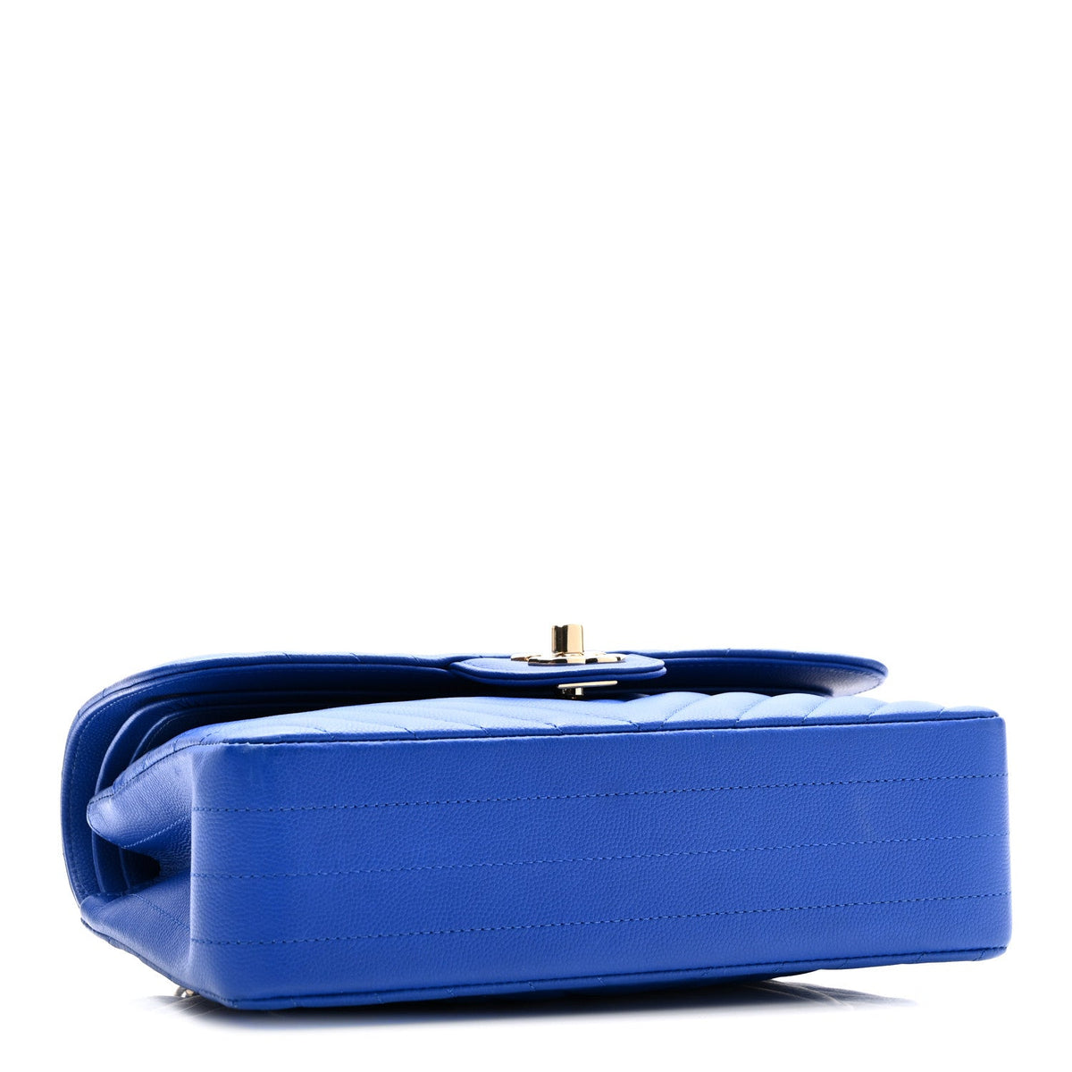 Caviar Chevron Quilted Small Double Flap Blue