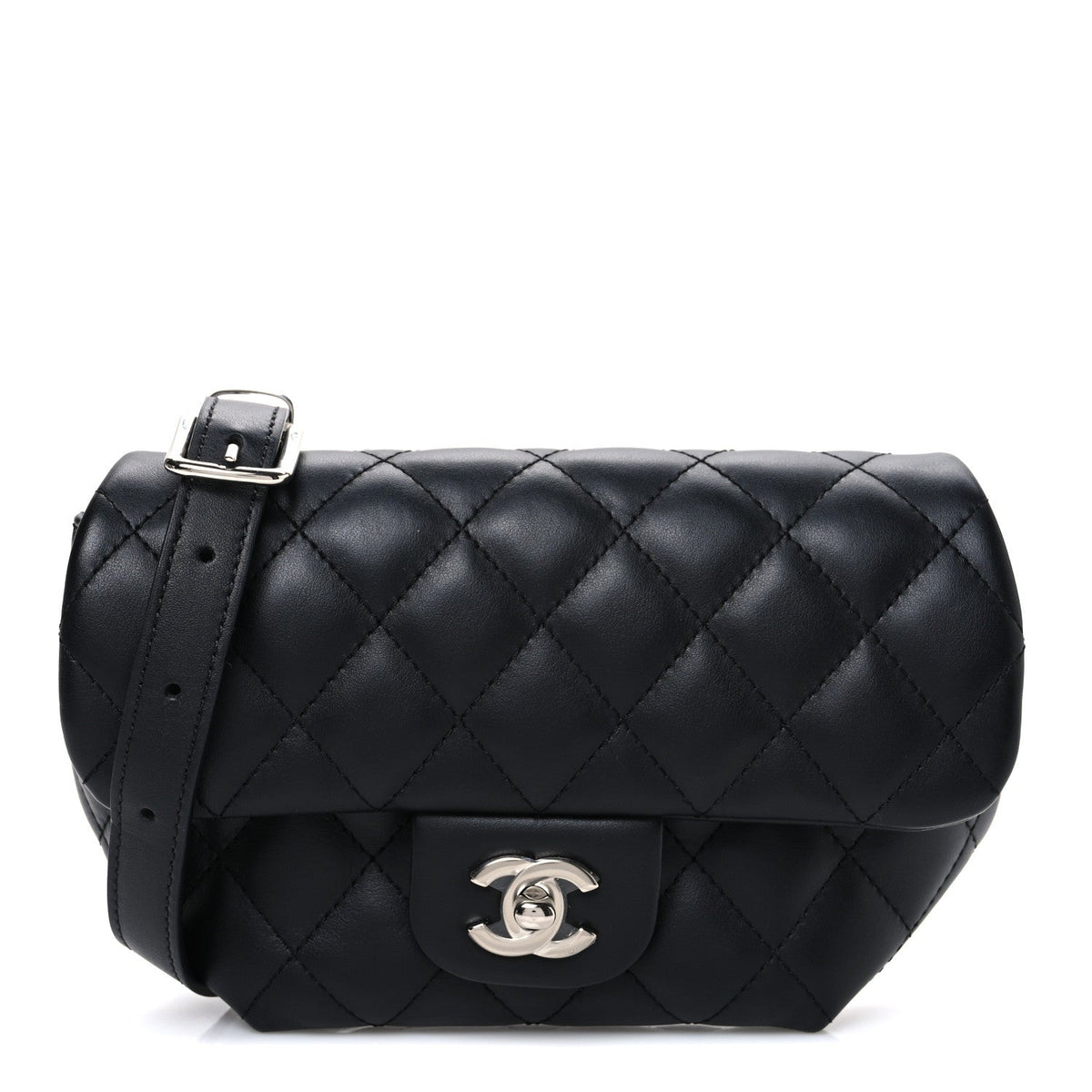 Calfskin Quilted CC Uniform Flap Belt Bag Black