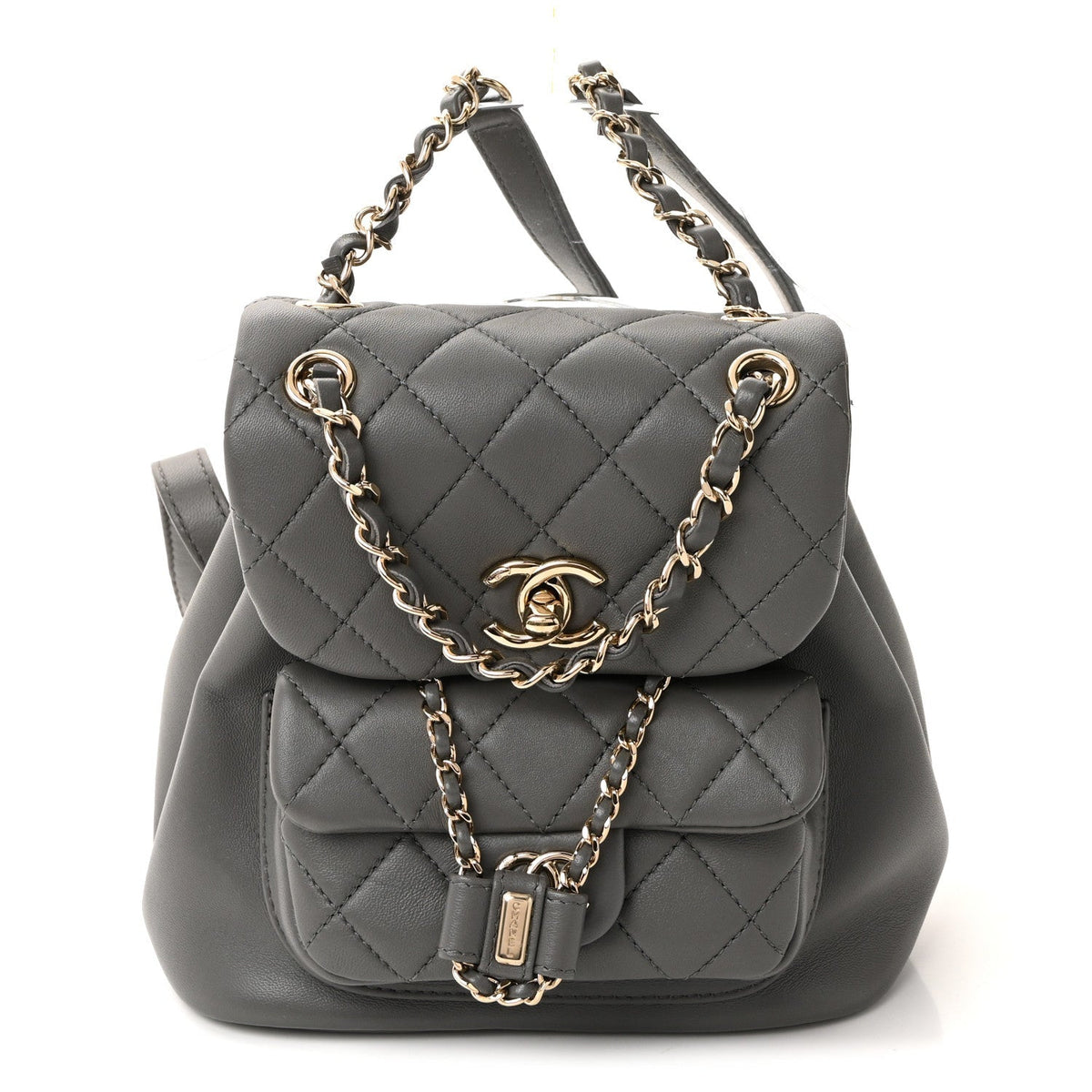 Lambskin Quilted Small Duma Drawstring Backpack Grey