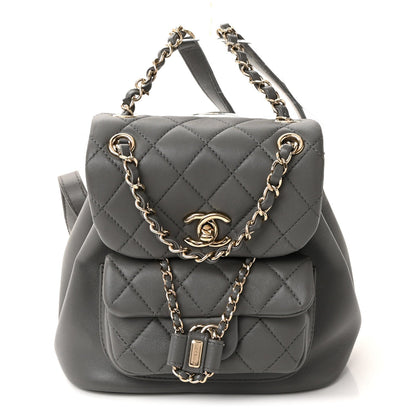 Lambskin Quilted Small Duma Drawstring Backpack Grey