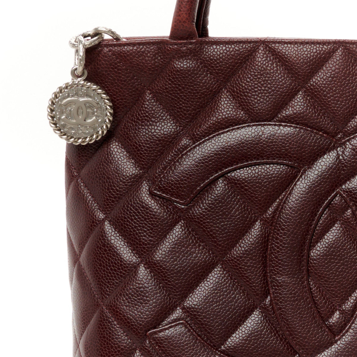 Caviar Quilted Medallion Tote Bordeaux