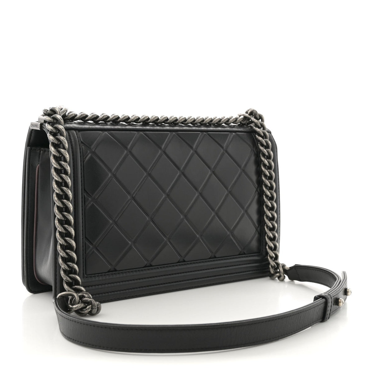 Calfskin Embossed New Medium Paris Salzburg Boy Flap Black