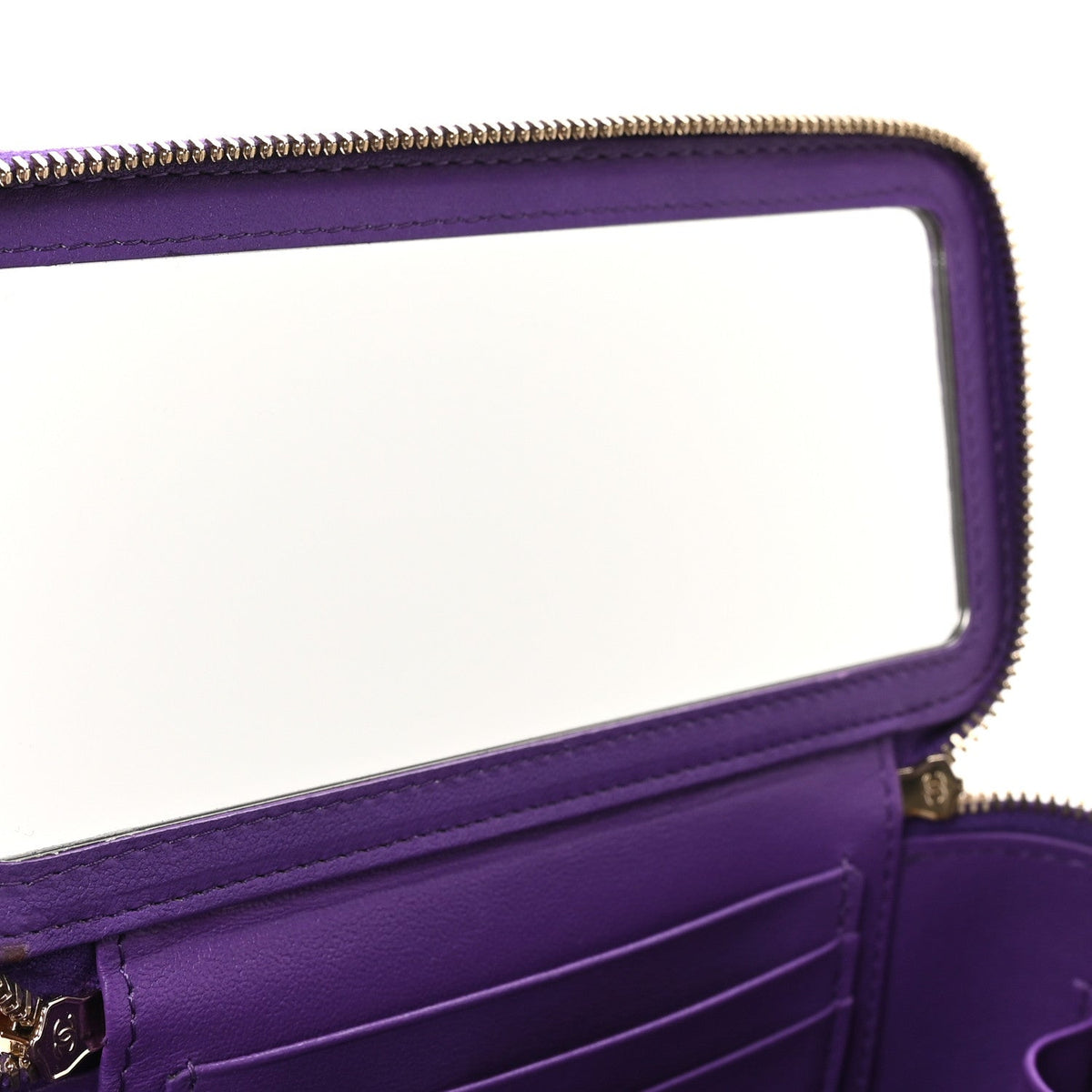 Lambskin Quilted Small Top Handle Vanity Case With Chain Purple