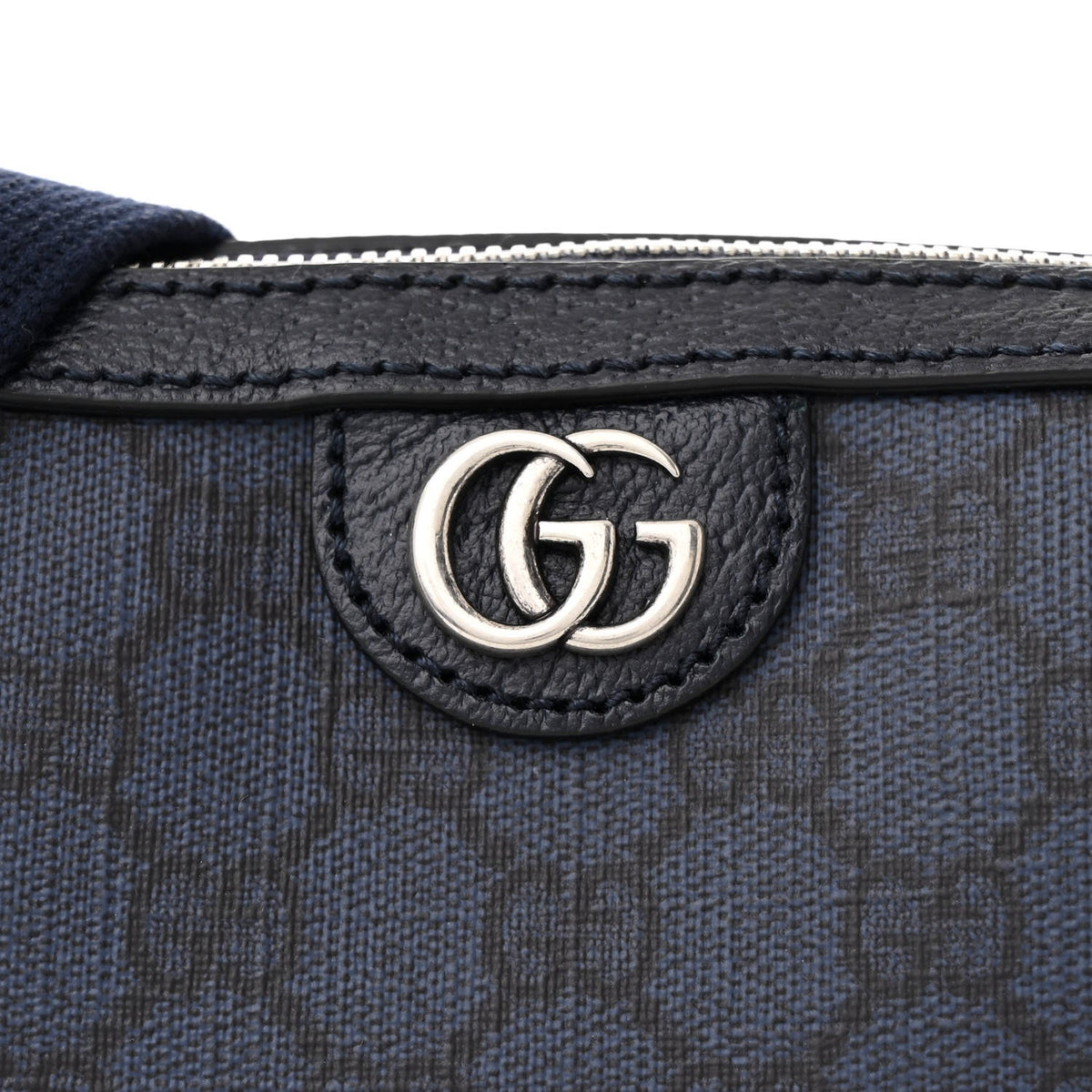 GG Supreme Monogram Textured Dollar Calfskin Web Ophidia Wristlet Shoulder Bag Black Blue
