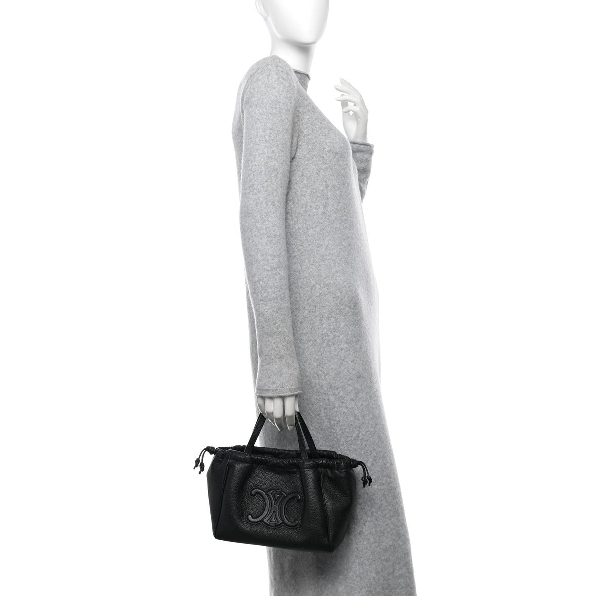Calfskin Cuir Small Triomphe Cabas Drawstring Black