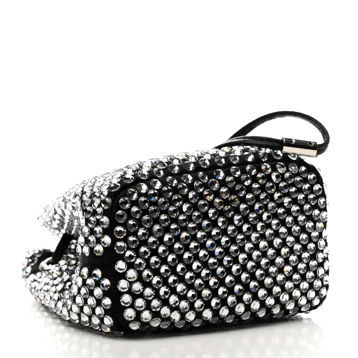 Satin Crystal Metal Triangle Logo Mini Drawcord Pouch Shoulder Bag Cristal