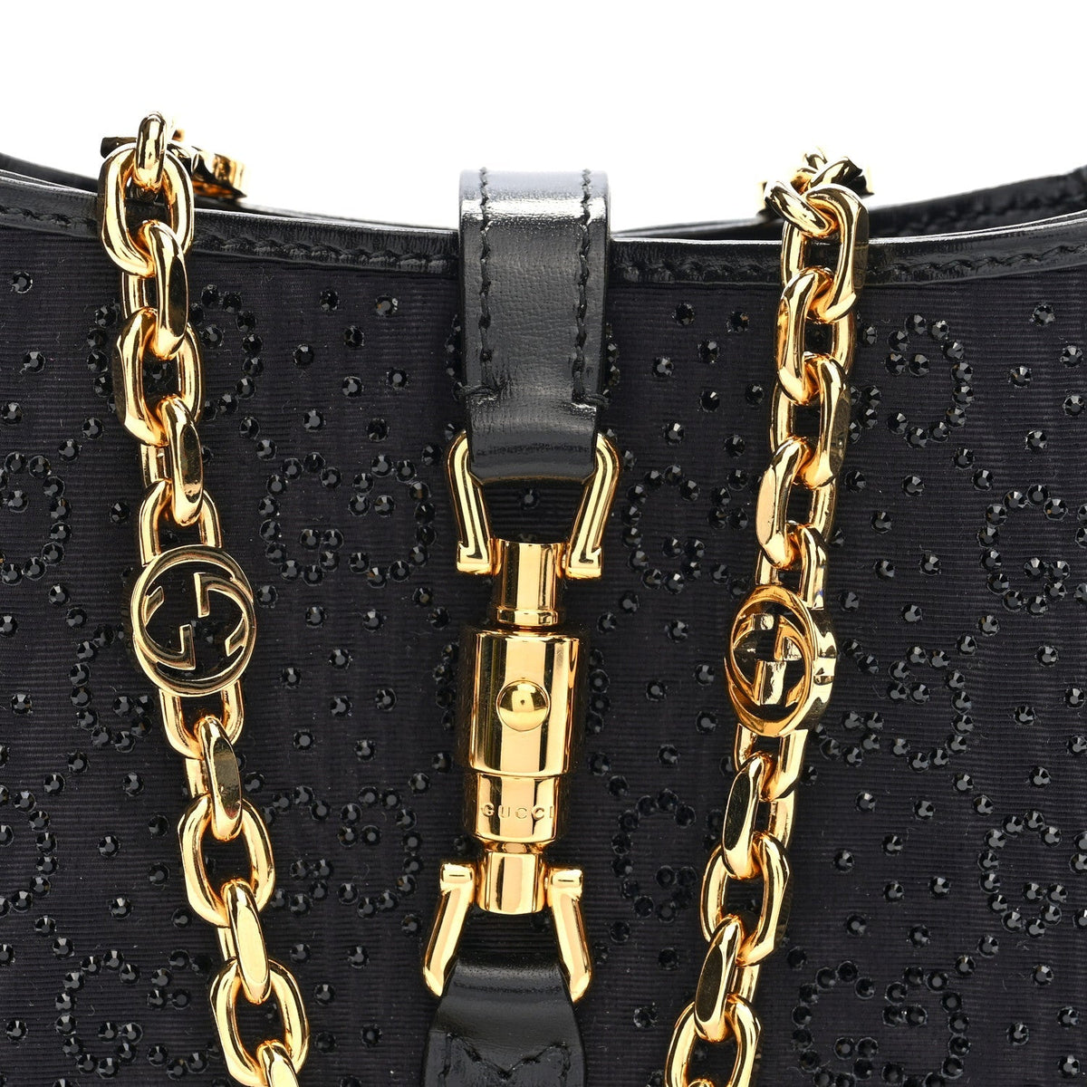 New Canvas Charisma Calfskin Crystal GG Monogram Mini Jackie 1961 Hobo Black