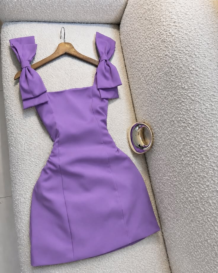 Summer A Line Straps Purple Bow Satin Short Homecoming Dress Outfits SH5714