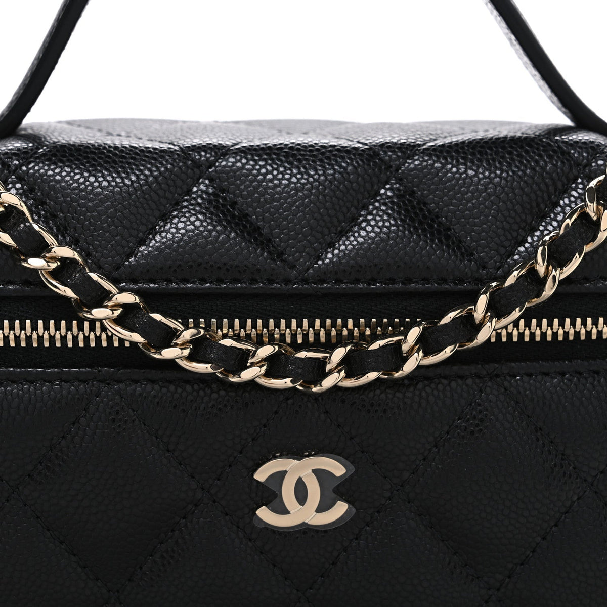 Caviar Quilted Top Handle Slim Vanity With Chain Black