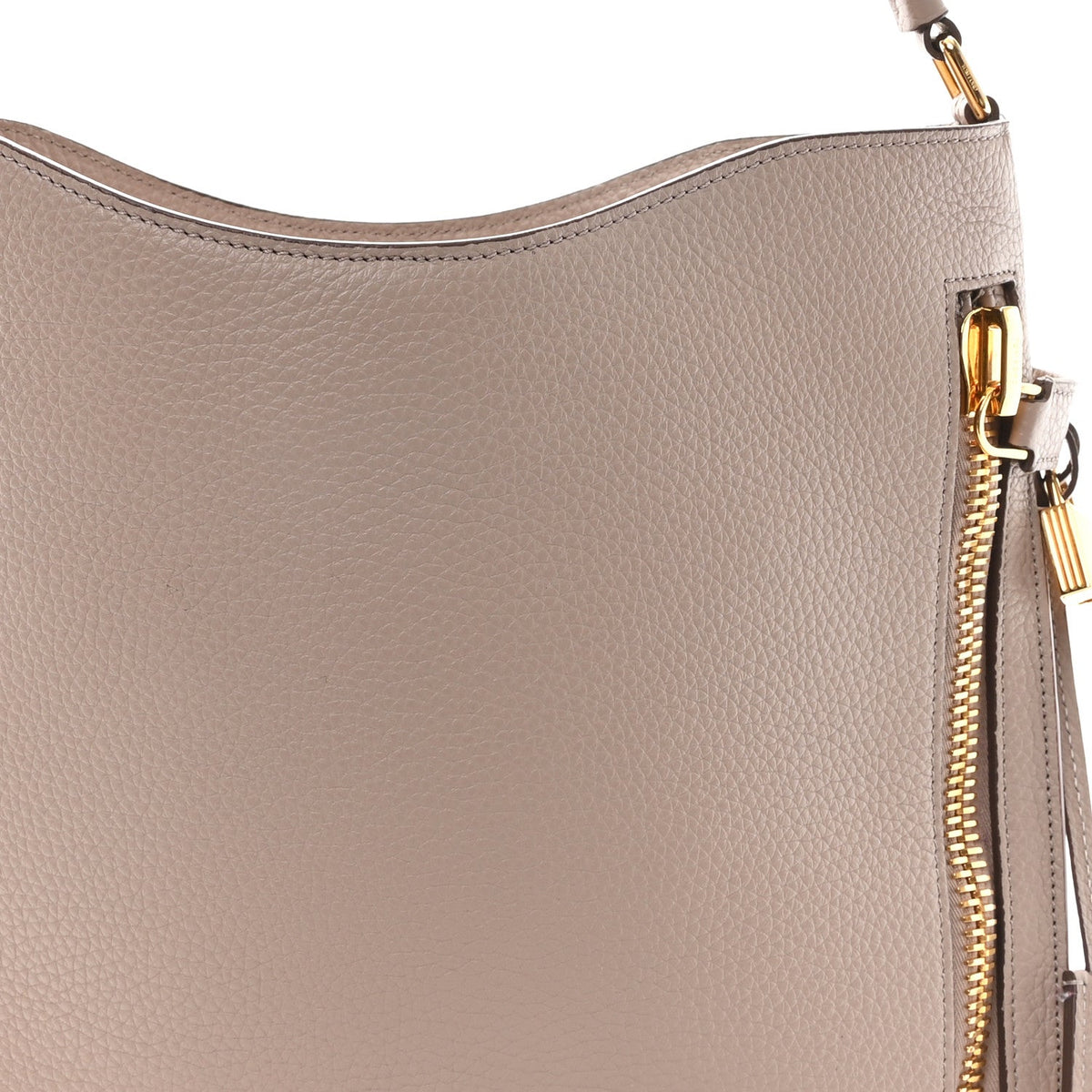 Pebbled Calfskin Small Alix Padlock Zip Hobo Bag Beige