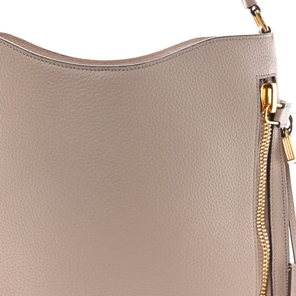 Pebbled Calfskin Small Alix Padlock Zip Hobo Bag Beige