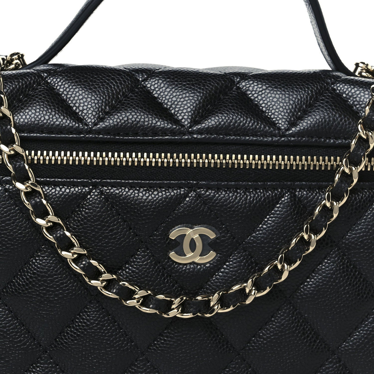 Caviar Quilted Top Handle Slim Vanity With Chain Black