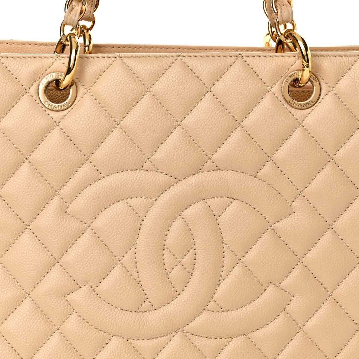 Caviar Quilted Grand Shopping Tote GST Beige