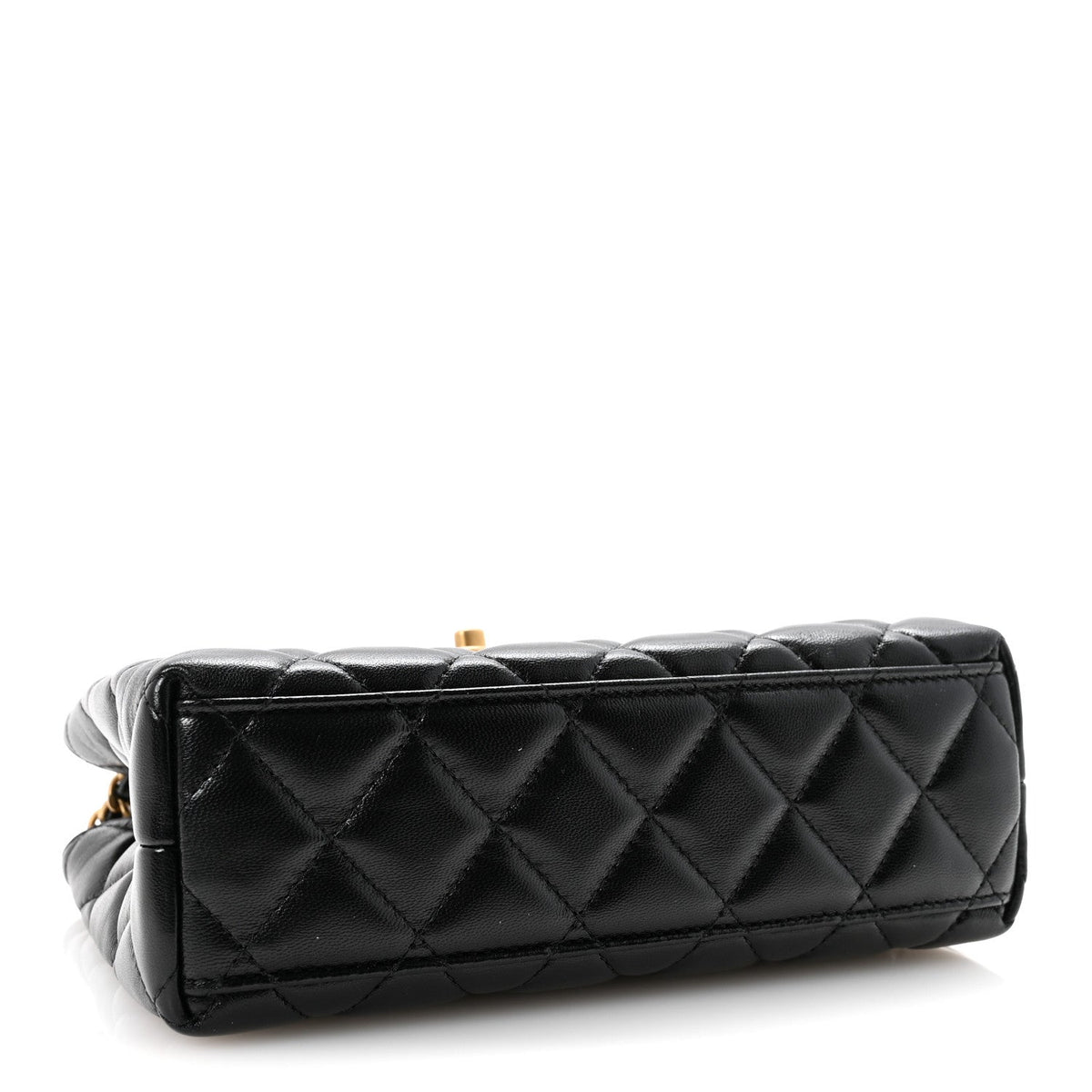 Shiny Aged Calfskin Quilted Nano Kelly Shopper Black