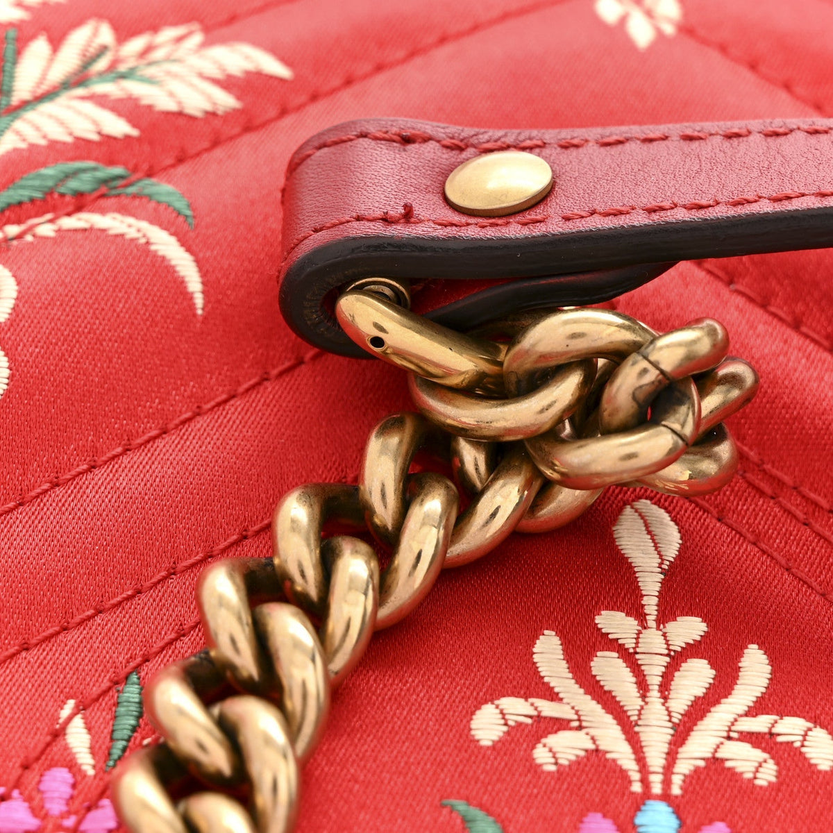 Jacquard Matelasse Floral Medium GG Marmont Shoulder Bag Red