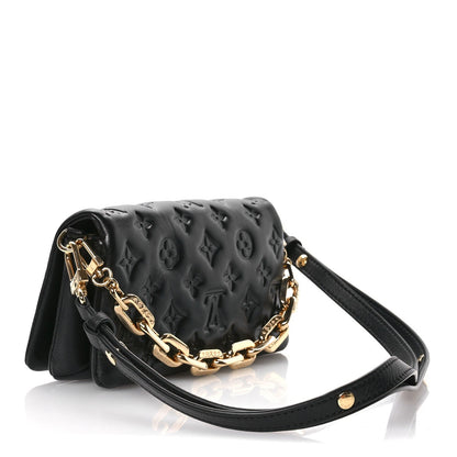 Lambskin Embossed Monogram Pochette Coussin Crossbody Black