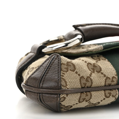 Monogram Textured Dollar Calfskin Heavy Grosgrain Web Medium Maxi Horsebit Chain Shoulder Bag Beige Ebony New Acero
