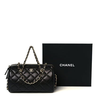 Caviar Quilted Barrel Clutch With Chain Black