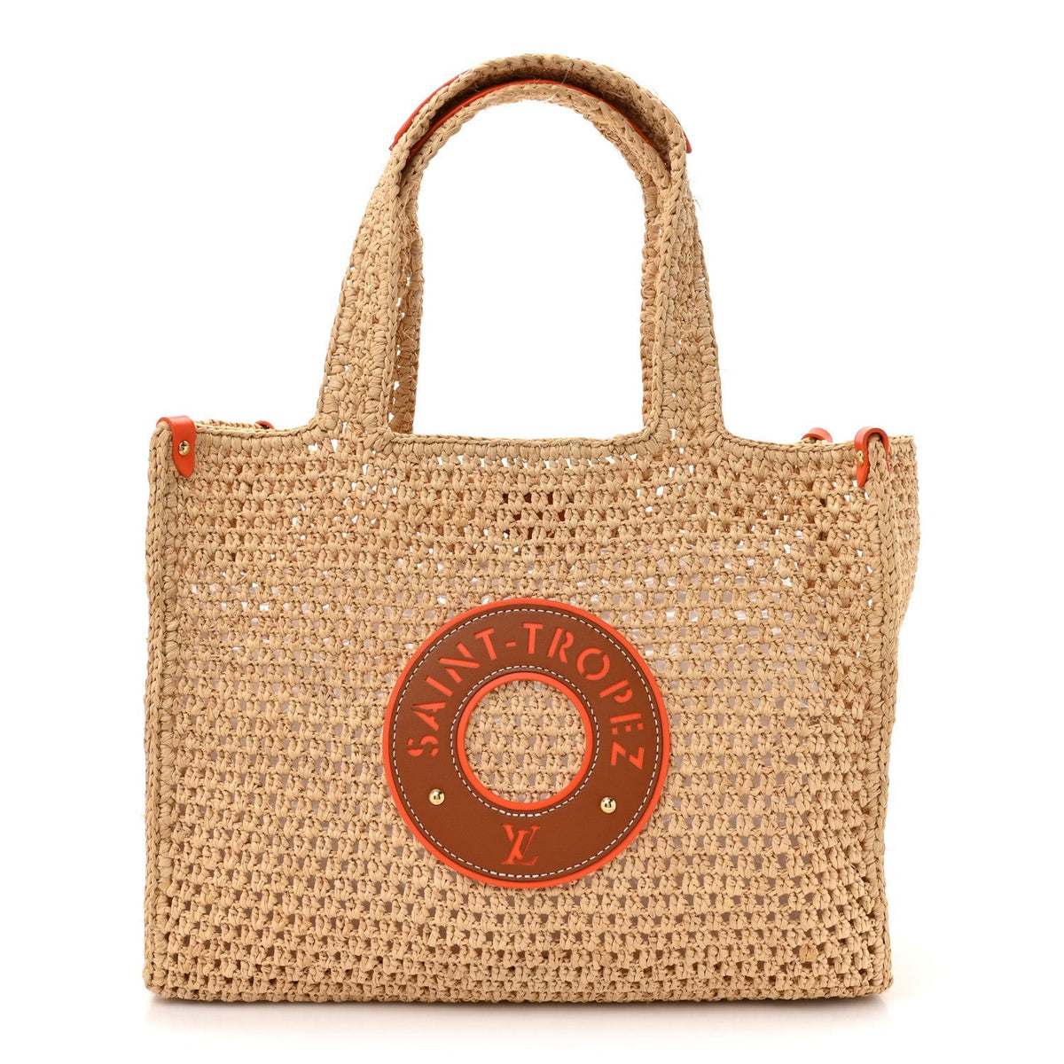 Raffia Calfskin Saint Tropez OnTheGo MM Natural Orange