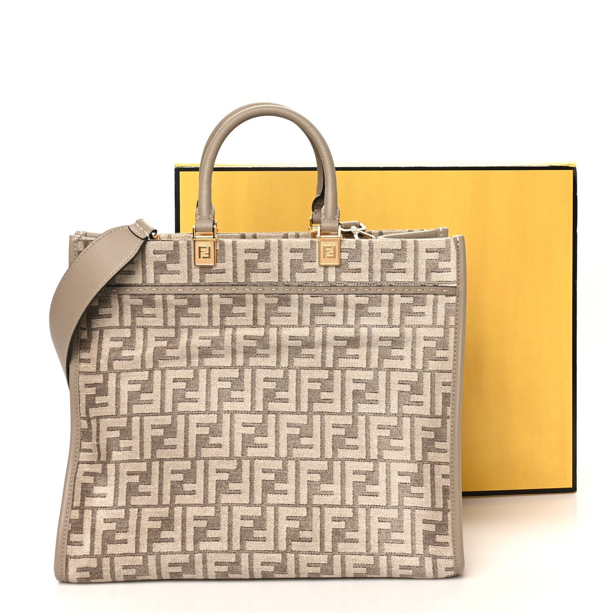 Chenille Vitello Cher FF Medium Fendi Sunshine Shopper Tote Tortora
