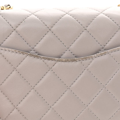 Lambskin Quilted Mini Pearl Crush Flap Light Grey