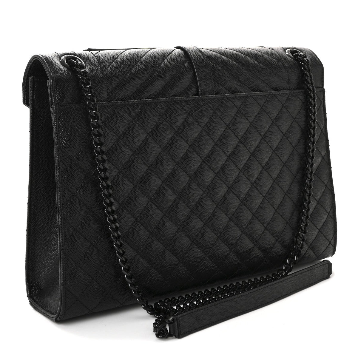 Grain De Poudre Textured Mixed Matelasse Large Triquilt Monogram Monochrome Satchel Black