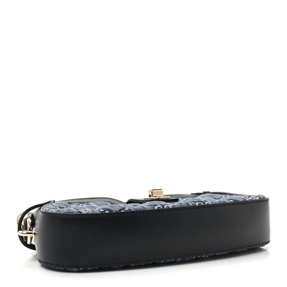 Denim GG Monogram Mini Moon Side Shoulder Bag Blue