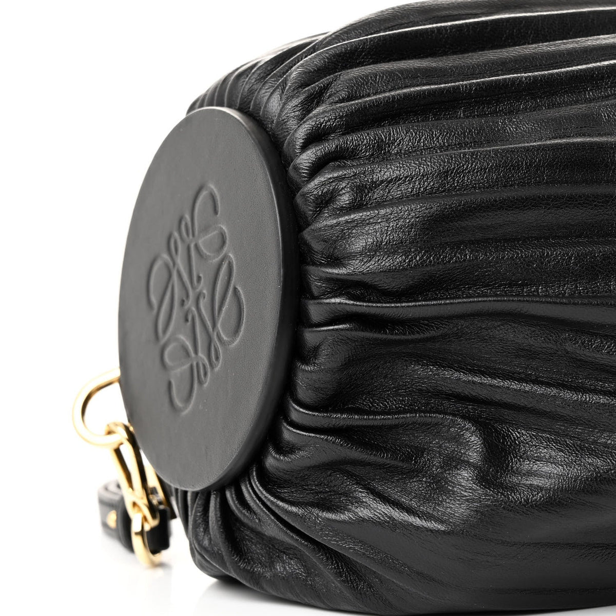 Lambskin Pleated Bracelet Pouch Shoulder Bag Black