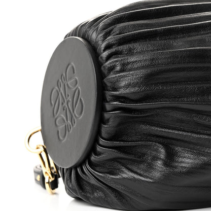 Lambskin Pleated Bracelet Pouch Shoulder Bag Black