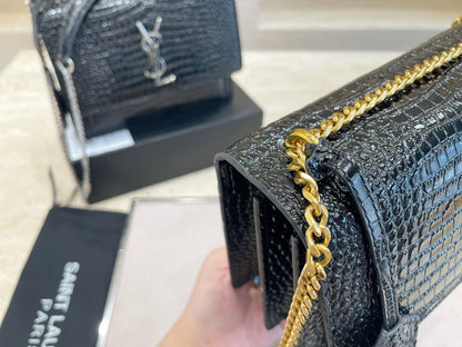 Saint Laurent Womens Medium Sunset Croc-Embossed