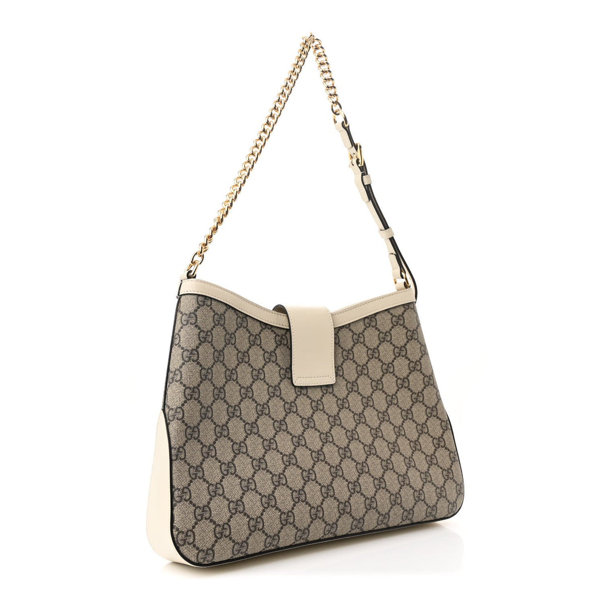 GG Supreme Monogram Moon Calfskin Medium Padlock Shoulder Bag Beige Ebony Mystic White
