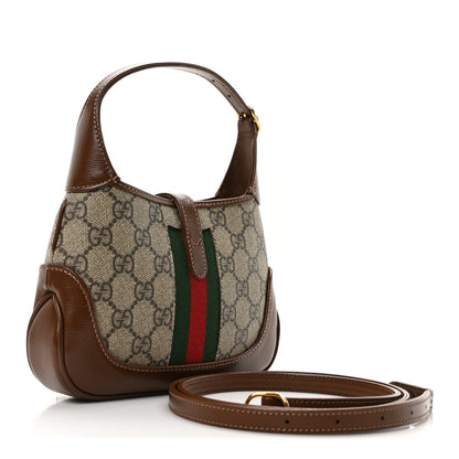 GG Supreme Monogram Azalea Calfskin Web Mini Jackie 1961 Hobo Beige Ebony Brown Sugar