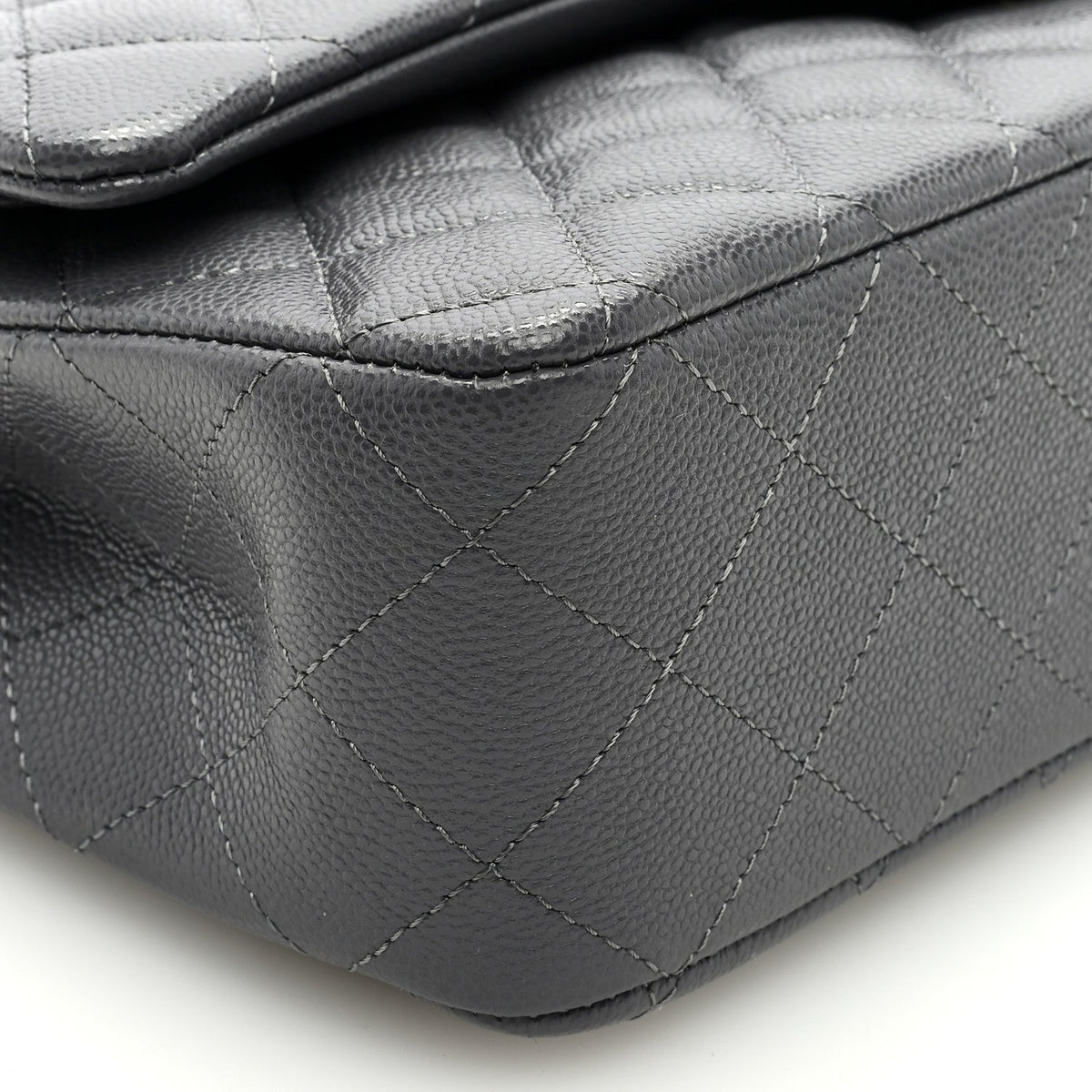 Caviar Quilted Medium Double Flap Dark Grey