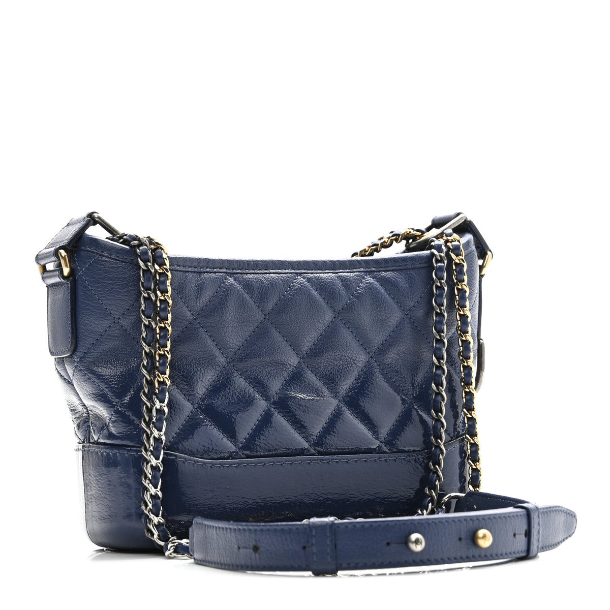Patent Goatskin Quilted Small Gabrielle Hobo Blue