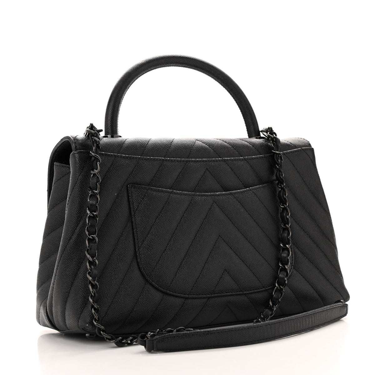 Caviar Chevron Quilted Small Coco Handle Flap So Black