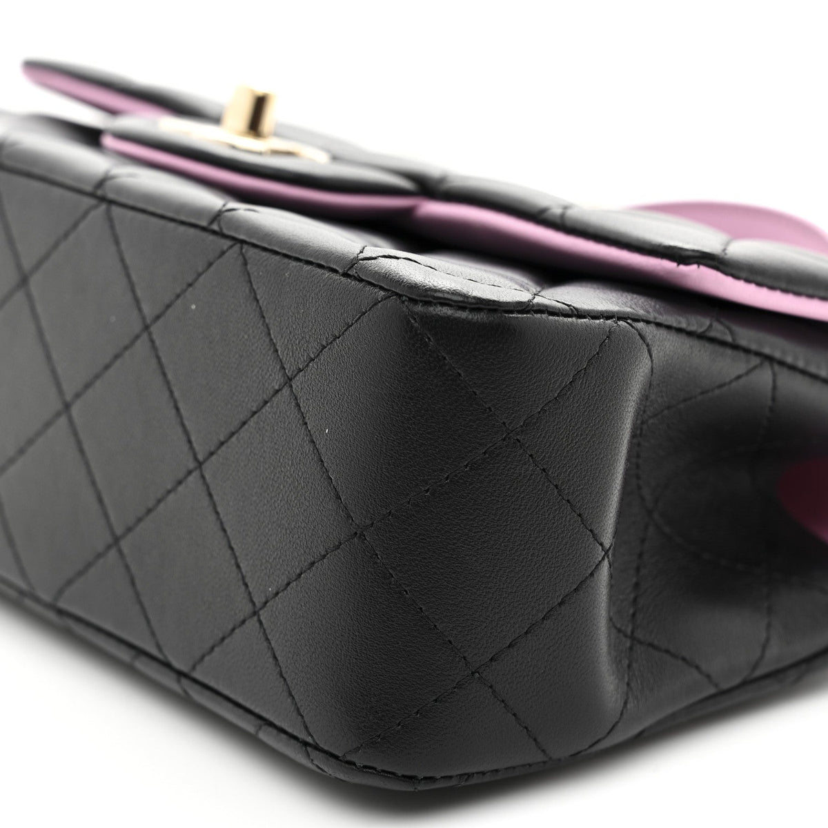 Lambskin Quilted Bi-Color Mini Top Handle Rectangular Flap Black Lilac