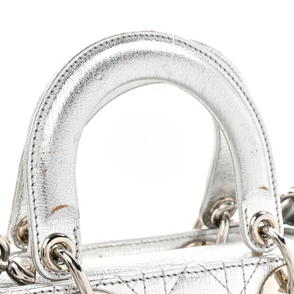 Metallic Grained Calfskin Cannage Small Lucky Badges My Lady Dior Silver