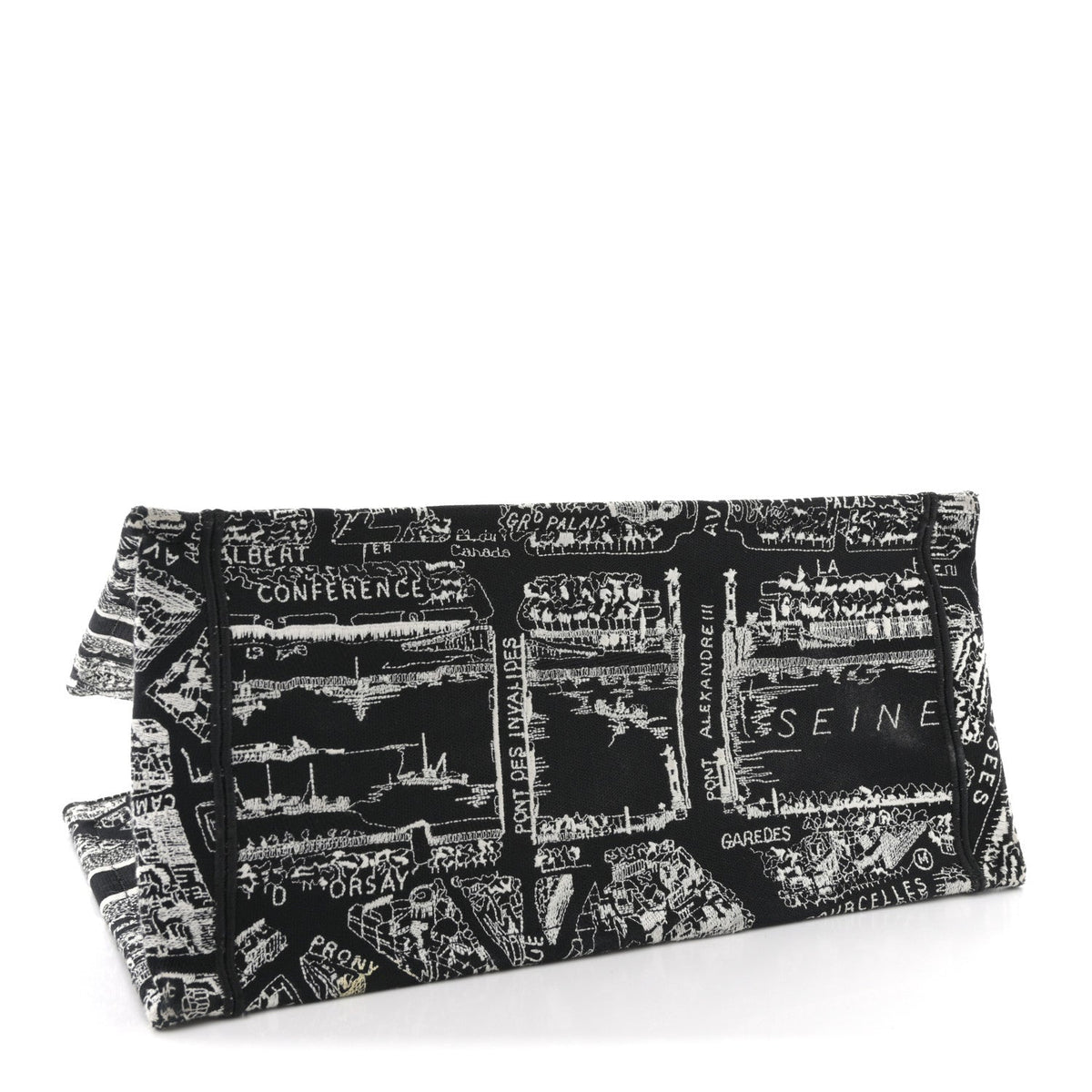Canvas Embroidered Medium Plan De Paris Book Tote Black White