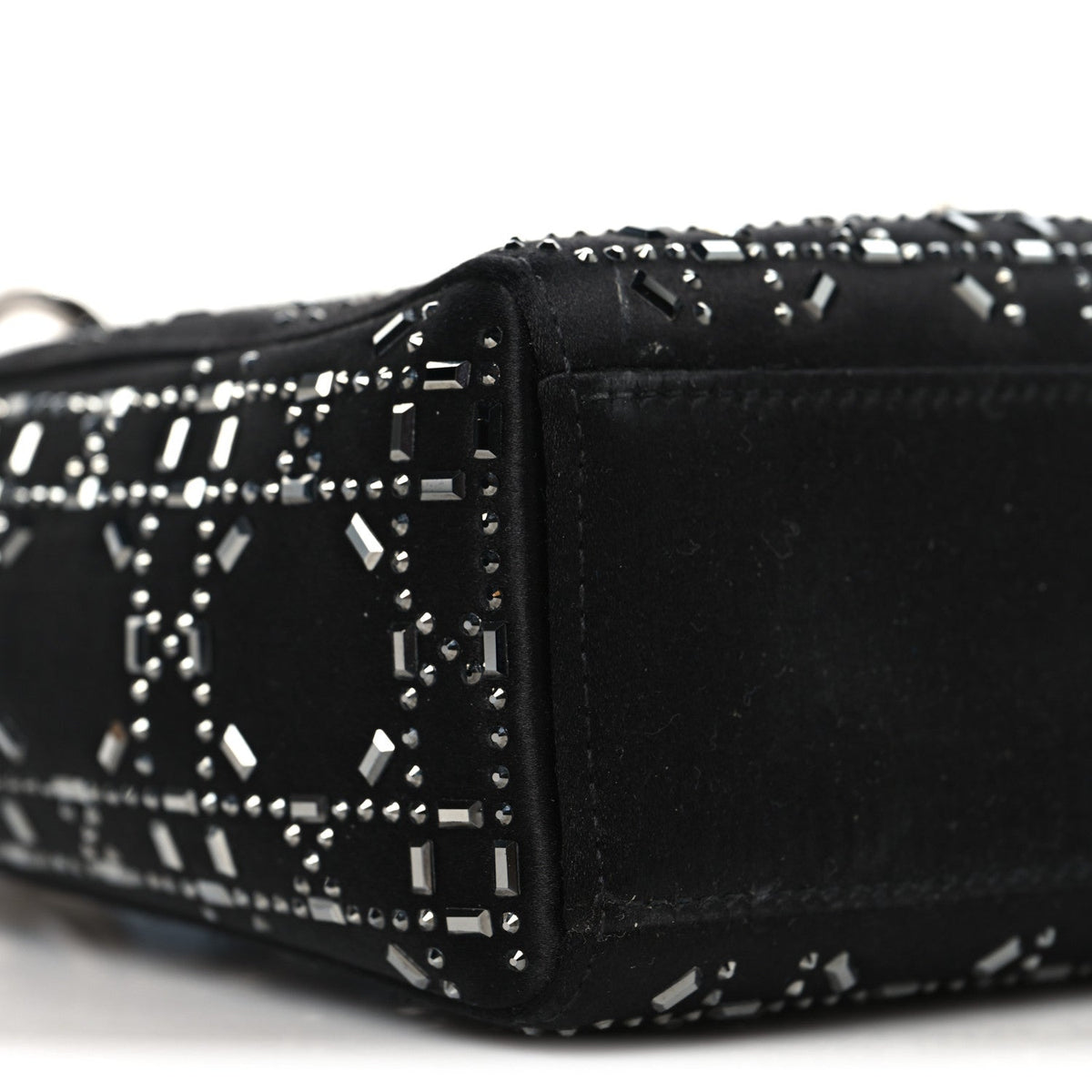 Satin Crystal Cannage Mini Lady Dior Black