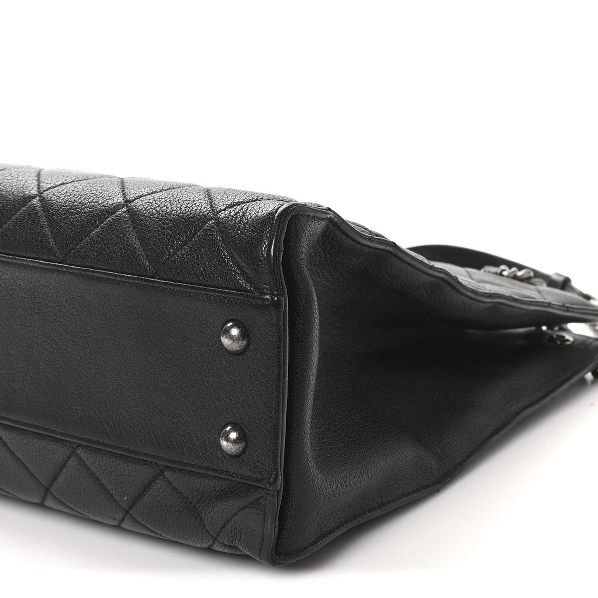 Goatskin Quilted Small Perfect Edge Shopping Tote Black