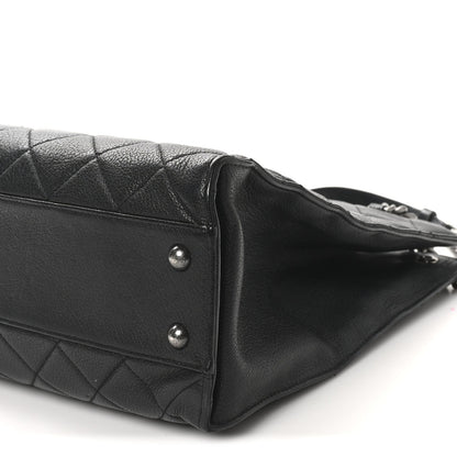 Goatskin Quilted Small Perfect Edge Shopping Tote Black