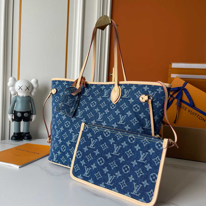 LOUIS VUITTON NEVERFULL MM BAG DENIM BLUE 32CM M13192