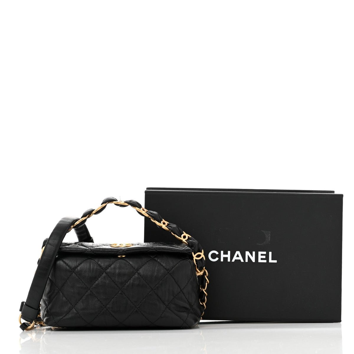 Crumpled Lambskin Quilted Small CC Links Shoulder Bag Black