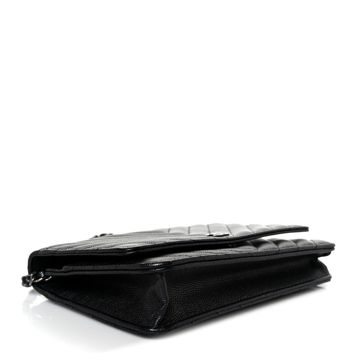 Iridescent Caviar Chevron Quilted Wallet On Chain WOC Black