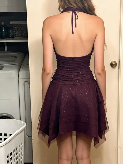 Dark Purple Tulle Prom Homecoming Dress Short Party Dress    fg7700