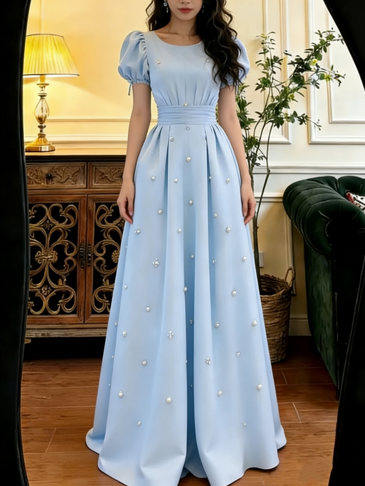 New Arrival Prom Dress A Line Crew Neck Pleated Gala Dress Formal Dress Evening Dress  D4592